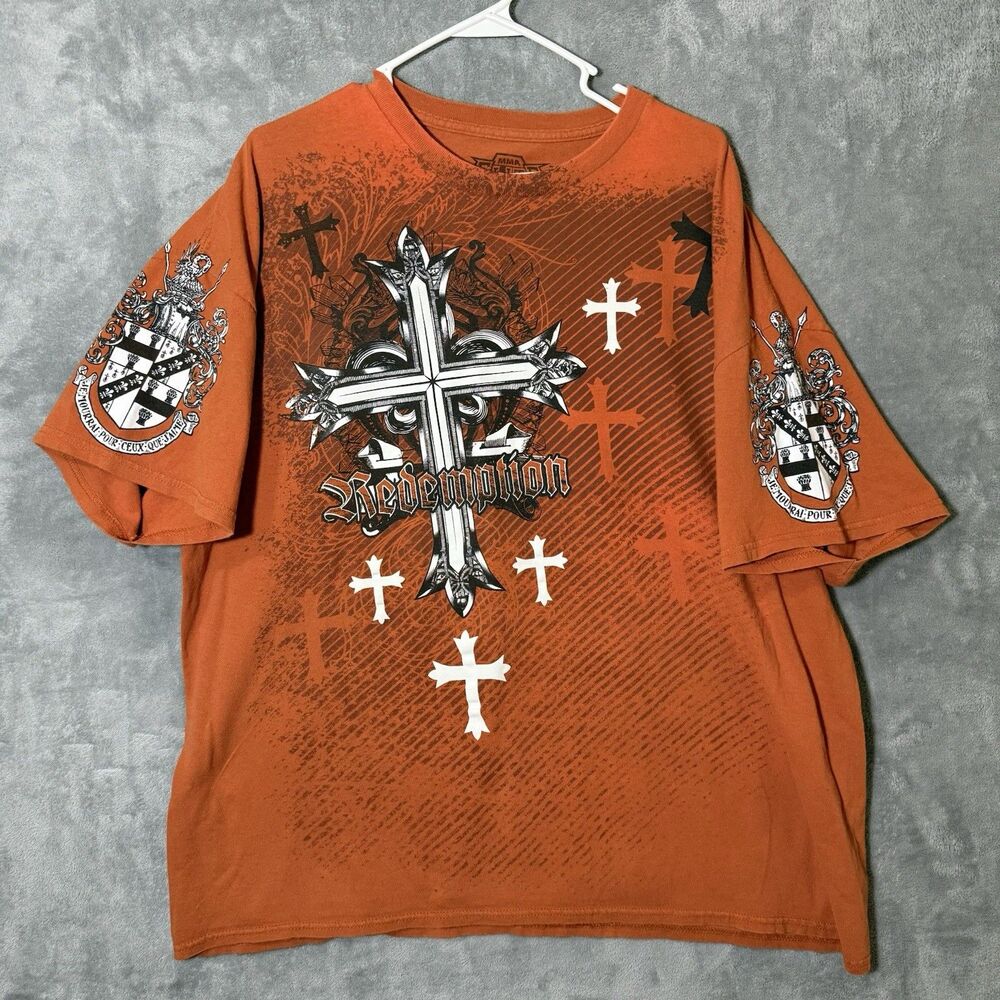 MMA Elite Shirt Men’s Size 2XL Orange Cross Redemption Short Sleeve Crewneck Y2K